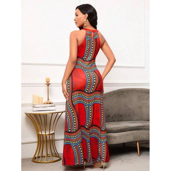 NWT Womens Multicolor Print Sleeveless Halterneck Aztec Maxi Dress Small - Picture 7 of 7